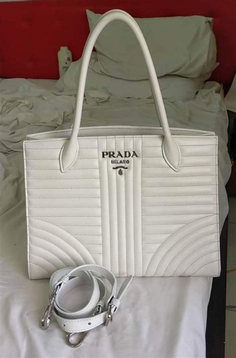 prada diagramme top handle white|Prada handbags review.